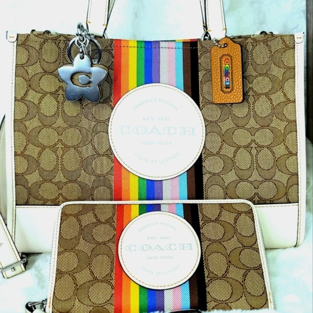3 Pcs Coach Set Handbag Purse Bag Shoulder Bag Wallet Wallet Charm Nwt Matching